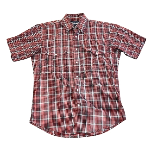 Wrangler Shirt Men Medium Red Plaid Pearl Snap Short Sleeve Western Country - Picture 1 of 9